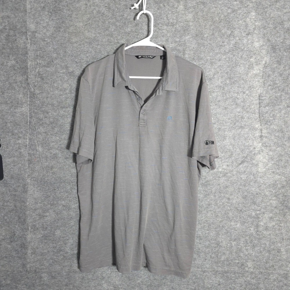 TravisMathew Polo Mens XL Gray Wave Print Pima Cotton Blend Short Sleeve Golf